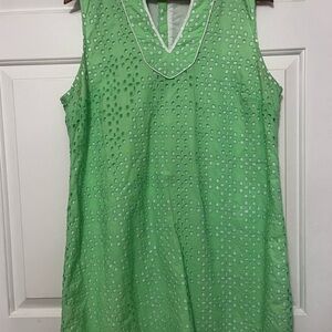 Crown & Ivy Womens Dress Sz 16 Green Lace White Lining V Neck Sleeveless